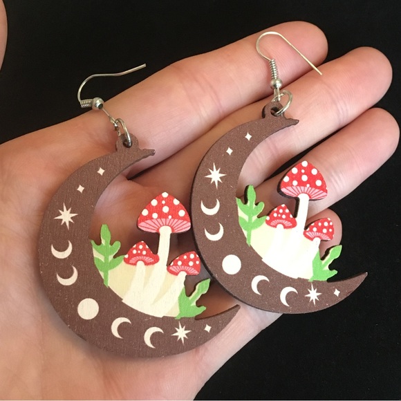 Half Moon Mushroom Earrings - Picture 3 of 8